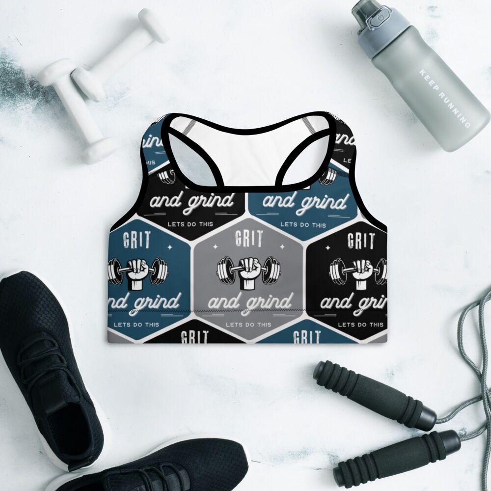GRIT AND GRIND Women’s Sports Bra – Padded, Dark